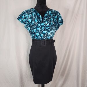 Vintage 90s! LOVE TEASE RAMPAGE Size 7 Belted Cowl Neck Animal Print Dress
